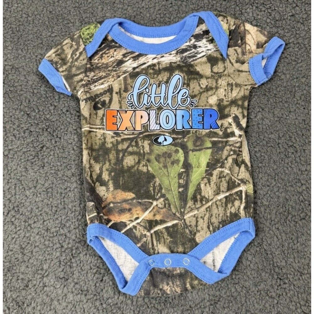 Mossy Oak Baby Boy Short Sleeve 0-3 Blue Camouflage One-Piece Bodysuit Explorer